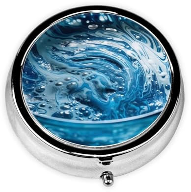 Pill Box 3 Compartment Medicine Pill Case Blue Liquid Small Pill Box for Purse Pocket Metal Pill Organizer Travel Pillbox Mini Medicine Storage Box for Travel or Daily