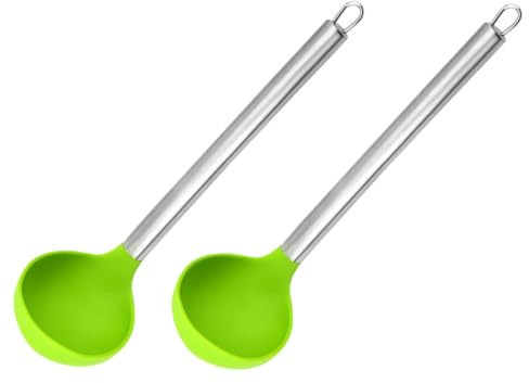 Cabilock 2 Pièces Cuillère en silicone cuillères à soupe cuillères de cuisine soupe coréenne cuillères à mélanger creme louches à soupe ménagères louches pour cuisiner longue poignée
