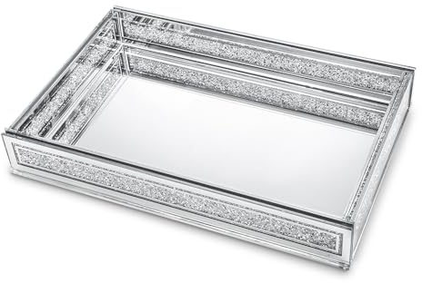 Kanpura Crush Diamond Spiegel-Parfümtablett, Silberglas-Spiegeltablett für Schminktisch, Schmuck-Organizer, dekoratives Serviertablett für Weihnachten, Couchtisch, Dekoration (29,2 x 19,1 x 5,1 cm)