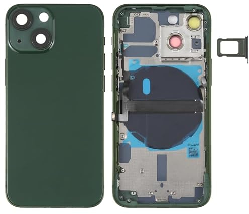 High-Tech Place - Carcasa trasera de batería para iPhone 13 Mini con teclas laterales y bandeja de tarjetas y cable flexible de alimentación + volumen y módulo de carga inalámbrica, color verde