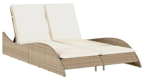 vidaXL Sonnenliege, Gartenliege mit Auflagen, Relaxliege Doppelliege Verstellbare Rückenlehne, Gartenmöbel Strandliege Stahlrahmen, Beige Poly Rattan