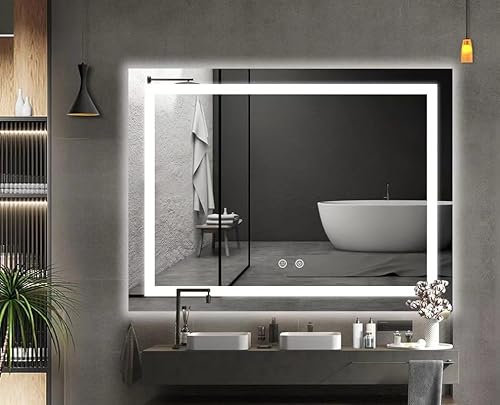 BELOFAY 450x600mm Bathroom LED Mirror, Illuminated Bathroom Toughened Mirror with LED Lights, Dimmable, Anti-fog, Shatter-Proof, Tempered, Wall Mirrors, with Demister Pad Clara