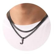 Kette Herren Kette mit Buchstaben A-Z Silber Gold Schwarz Buchstaben Kette Edelstahl Anhänger Halsketten Doppelkette Necklace Men 18+20 Inches Abschluss Geburtstage Geschenke für Männer (Schwarz J)