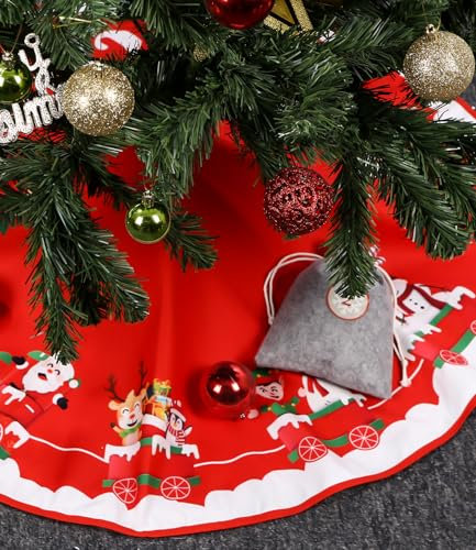 Bixury Jupe De Sapin de Noël Rouge,90cm Couvre Pied Sapin Noël Rond Décorations d'arbre de Noël Tapis Noël Couverture Décorative d'arbre de Noël Motif Père Noël pour Fête Arbre de Noël Décoration