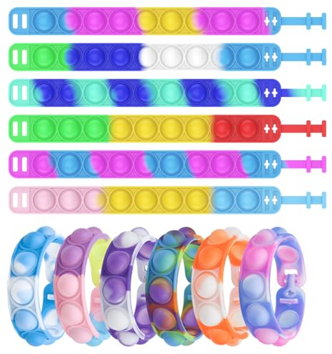 12 Stück Pop it Armband, Pop Bubble Bracelet Fidget Spielzeug Set,Armband Kinder, Simple Fidget Bransoletka Toy, Baby Sensory Toy, Fidgets Toys für Kinder und Erwachsene
