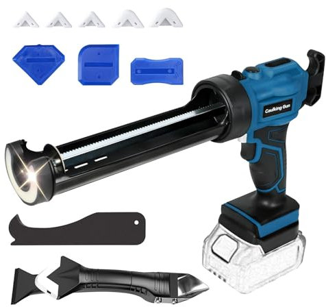 Akku Kartuschenpresse Kompatibel für Makita Akku Silikonpistole 18V mit LED Licht 4 Geschwindigkeiten einstellbar, Kartuschenpistole für Abdichten, Spachteln, 10oz / 300ml (Blau)