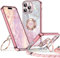 XYZ für iPhone 14 Pro Max Hülle mit Band, Herzen Doppelring Ständer Luxus Glitzer HandyHülle Kameraschutz, Frauen Stoßfest Elektroplattiert Soft TPU SchutzHülle Clear iPhone 14 Pro Max Case, Roségold