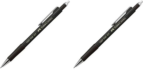 FABER-CASTELL 134599 - Druckbleistift GRIP 1345 black, Härtegrad B, Minenstärke 0.5 mm, mit integriertem Radiergummi, 1 Stück (Packung mit 2)