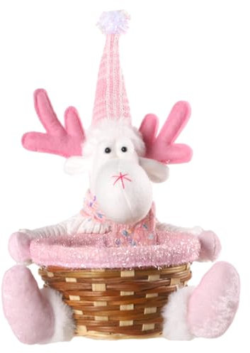 Christmas Candy Bowl | Unique Glittering Christmas Bin with Plush Doll | Cute Cartoon Decorative Christmas Rattan Woven Basket, Candy Serving Bowl for Party