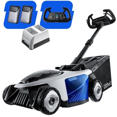 Litheli Easysurge Akku Rasenmäher, 40V/43cm Schnittbreite, Selbstfahrend (2,2-4,7 km/h), Bürstenloser Motor, bis 500 m², 50L Fangkorb, 25-75 mm Schnitthöhe, inkl. 2 x 4,0 Ah Akkus