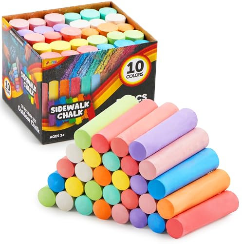 JOYIN 30 Stück Straßenkreide abwaschbare Straßenmalkreide in 10 Farben für Kinder, ungiftige Jumbo-Kreide für drinnen und draußen, Tafel, Gartenkunst, Malen, Geschenk für Kinder