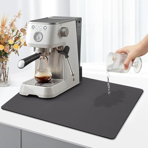 Votoko Kaffeemaschine Abtropfmatte, 50x40cm Unterlage, Kaffeemaschinenmatte, Saugfähige Abtropfmatte für Geschirr, Schnelltrocknende Trockenmatte für Kaffeemaschine, Küche, Thekenbar (Dunkelgrau)