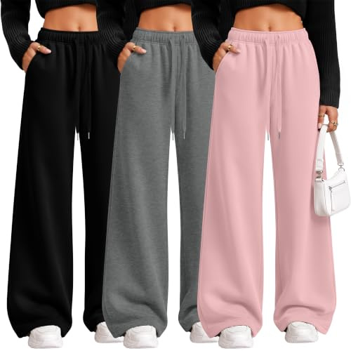 Riyiper 3 Pantaloni Donna Gamba Larga con Tasche | Jogger Dritti, Pantaloni Con Coulisse, Tasche Profonde, Abbigliamento Morbido Traspirante, Outfit Relax, Moda Autunnale