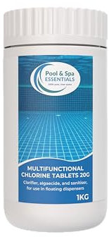 Multi-functional Chlorine tablets 20g | 1KG | Hot Tubs & Paddling Pools | 4-in-1 Sanitiser, Algaecide, Stabiliser, Clarifier