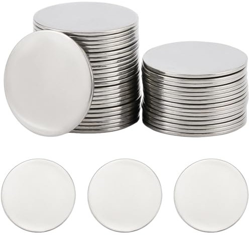 SUNNYCLUE 1 Box 40Pcs Stainless Steel Stamping Plates Stamped Metal Tag Bulk 25mm Flat Round Silver Engravable Blank Disc Patches for Engraving DIY Jewellery Craft Necklaces Earrings Making Supplies