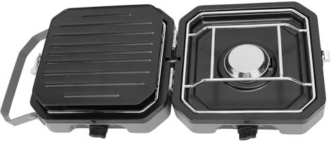 Ejoyous 2-in-1-Gascampingherd, 2-flammiger Camping Gaskocher mit Grillplatte, Herd mit Verstellbaren Brennern und Griff, Tragbare Eisenpfanne für Camping & Wandern, Notkochherd