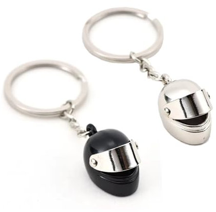 2 Stück Motorrad Helm Schlüsselanhänger, 3D-Mini Helm-Schlüsselanhänger, Schlüssel Anhänger für Motorradfahrer, Lokomotiv-Zubehör, cooles Gadget für Mann und Frau zum Geburtstag (Schwarz, Silber)