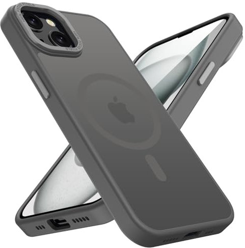 KPPIT Magnetic case for iPhone 15 Plus Compatible with MagSafe 6.7 inch, Shockproof Drop Protection, Frosted Translucent Back Phone Case for iphone 15 Plus,Titanium Gray
