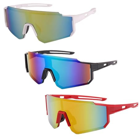 ZXJLWR Schnelle Brille Herren, 3 Stück UV400 Schutz Sport Sonnenbrille, Fahrradbrille Sonnenbrille, Für Radfahren Laufen Baseball Golf Skifahren Bergsteigen Angeln Schnelle Brille Rave