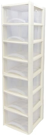 Neat. 7 Plastic Storage Drawers, Space-Saving Draws for Office & Home, Drawers Storage Unit - Durable Storage Draws - Storage Drawers Unit - H140cm x L39cm x W39cm -Cream