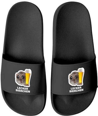 MoonWorks® Badeschlappen Herren Damen Unisex mit Spruch Lecker Bierchen Schlappen Hamster Meme Badelatschen Party Urlaub