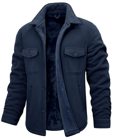 Xnova Giubbotto Invernale Uomo in Pile Termica Giacca da Lavoro Casual Giubbotti Invernali Calda con Risvolto Camicia in Flanella a Maniche Lunghe con Bottone Classico Jacket