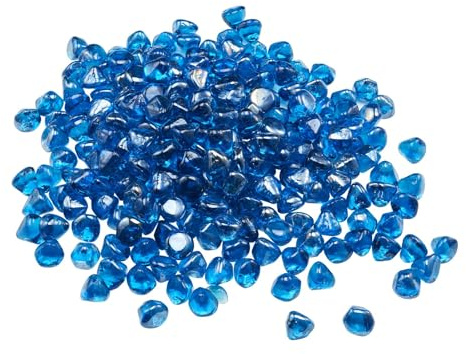 VEVOR Fire Glass, 20 LBS / 9 KG High-Temperature Resistant Fireplace Rocks, 1 Inch / 25.4 mm Reflective Firepit Glass Diamond Beads, High Luster Stone Landscaping for Fire Pit Table, Caribbean Blue