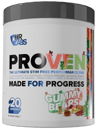HR Labs Proven, Ultimate Stim Free Performance Pre Workout Powder, 20 Servings, 4 Flavours (Gummy Bears)