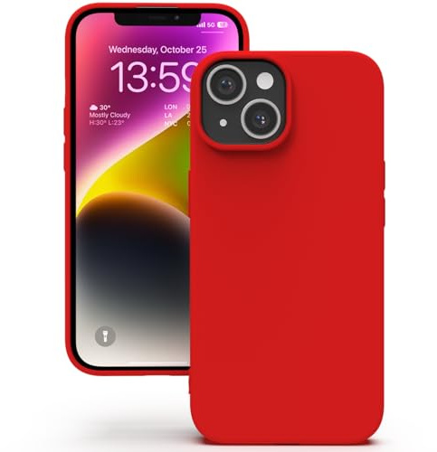 YATWIN Hülle für iPhone 14, Silikon Handyhülle mit Futter, 1mm Kamera und Displayschutz, Dünn & Leicht, Anti Kratzer Case, Rot
