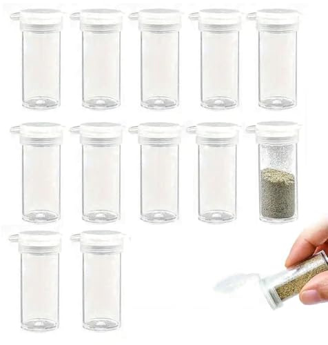 TSUOUKL 12 saleros de plástico, extrapequeños, Botellas pequeñas de Sal y Pimienta, Mini dispensador de Especias con Tapa para Fiambrera de Viaje, Camping, Caja bento de 9 ml