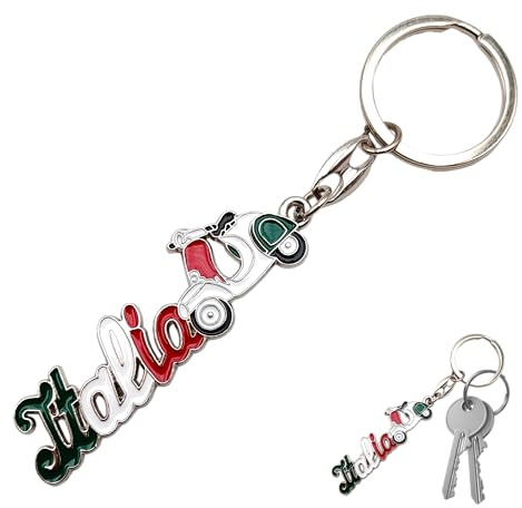 Leddy Living Schlüsselanhänger aus Metall, 13 cm, Italien Scooter, dreifarbig, Accessoire mit italienischem Schriftzug – Geschenkidee für Herren und Damen – klassisches Design für Auto Motorrad
