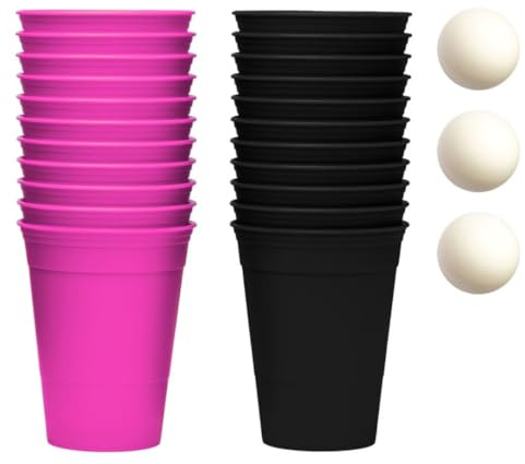 InnoNeeds, Hartplastik Becher Set (Pink, Schwarz) | 22 Hartplastikbecher, wiederverwendbar und spülmaschinenfest, 16oz / 473ml, Mehrwegbecher
