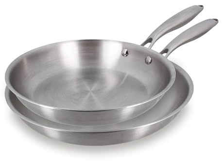 MENASTYL - Lot de 2 poêles inox Trinox tous feux dont Induction 24/28 cm - Structure 3 couches inox/aluminium - Qualité Professionnelle - Sans substances nocives - Lave-vaisselle - 6020154