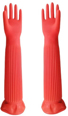 Hotainoys Gants de Vaisselle 1 Paire 22 Gants de Vaisselle Longs Plat en Caoutchouc antidérapant imperméable résistant aux Rayures Nettoyage Rouge pour Cuisine, à Linge