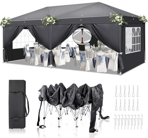LEADZM Pavillon 3x6 m,Pop-Up Faltpavillon One-Touch,Anthrazit | Metallrahmen,Wasserdicht UV-Schutz 50+ Stabil, Höhenverstellbar,Gartenzelt Partyzelt mit 6 Seitenteilen für Camping,Party