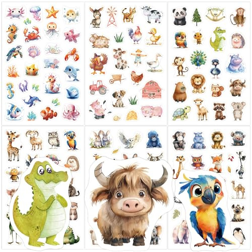EvanMader Sticker Tiere – 6 Stück wasserfeste Vinyl-Aufkleber | 12x18 cm, über 100 Motive aus Wald & Meer, für Auto, Laptop, Fahrrad, Skateboard uvm., einfach anzubringen und abzuziehen
