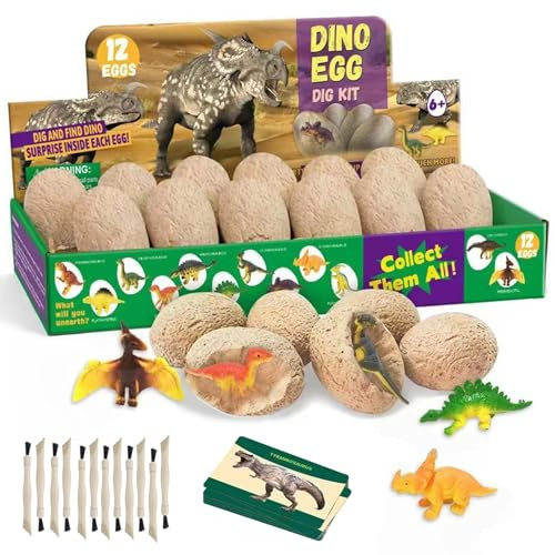Idota 12 stycken Dino utgrävningsset, dino-ägg att gräva ut, dinosaurier äggleksak för fest klassrum rekvisita present