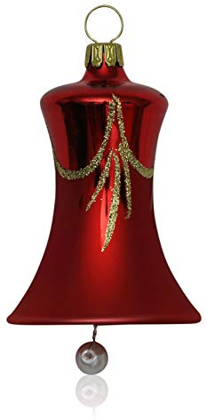 Lauschaer Glas Christbaumschmuck Glocken klein rot glanz matt 3 Stück d 5cm Christbaumschmuck Weihnachtsschmuck mundgeblasen,handdekoriert