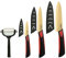 Dailycious ®, Lot de 4 pièces Céramique TITANIUM lame Gold// Manche Bi-Color ABS Noir/Silicone Rouge //1 Couteau chef 15cm +1 Couteau universelle 12,5cm + 1 Couteau office 7,5cm + 1 éplucheur + fourreaux de protection