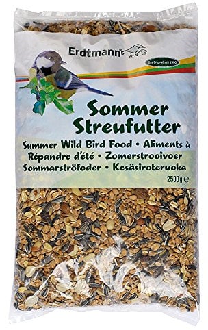 Erdtmanns Sommer-Streufutter 15 kg (6 x 2,5 kg) – Wildvogelfutter mit Früchten, Saaten & Sonnenblumenkernen – für Sommer & Brutzeit – für Balkon, Garten & Futterhaus – schalenarm
