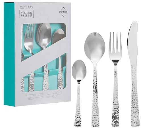 Premier Housewares 922583 Cutlery Sets Stainless Steel Silver Knives and Forks Set Spoon Set Cutlery Set 16 Piece Spoon Knives Forks