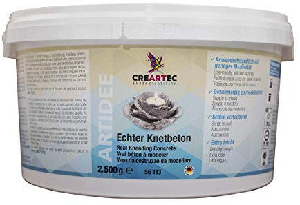 CREARTEC Echter Knetbeton - Bastelbeton - Modellieren von individuellen Gegenständen- schadstofffrei - 2500 g - Made in Germany