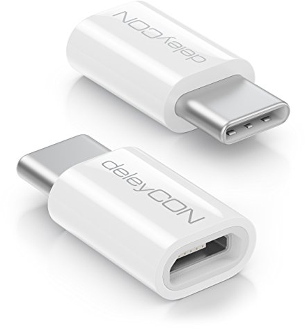 deleyCON 2 Stück USB-C Adapter - Micro-USB Buchse zu USB C Stecker - zum Laden & Synchronisieren für Apple Samsung Google Huawei Xiaomi Handy Smartphone Tablet Laptop Adapter - Weiß