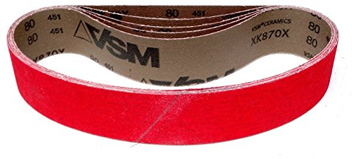 VSM Schleifband XK870X – 50 x 686 mm – Körnung P80 – 5 Stück – aggressives Keramikkorn für Metall Edelstahl – reißfeste robuste Gewebeunterlage – wasserfest – Profi-Schleifbänder für Handbandschleifer