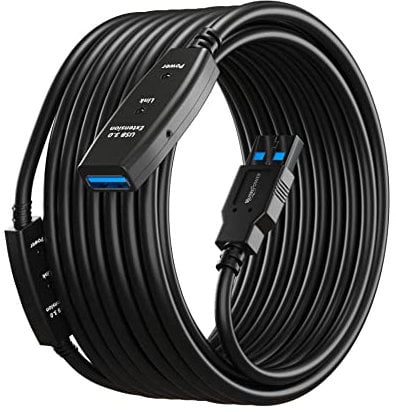 MutecPower 50 Feet Active USB Extension Cable 3.0 Male to Female with 2 Extension chipsets Signal Booster - Active Extension/Repeater Cord 15 Meters / 50 Feet (AC Power Supply Included)