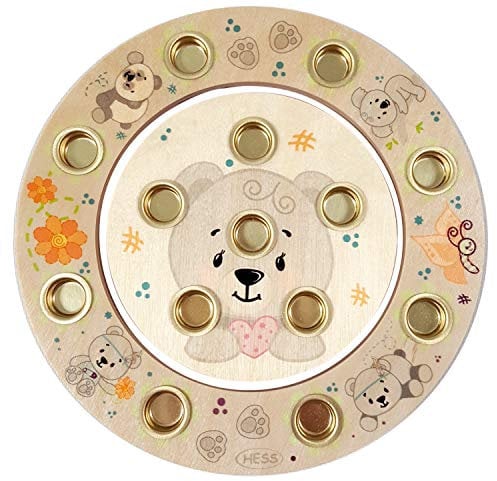 Hess Holzspielzeug 15648 - Geburtstagsring aus Holz für 14 Kerzen, Serie Bär nature, handgefertigt, Durchmesser ca. 16 cm, als Dekoration für den Geburtstagstisch