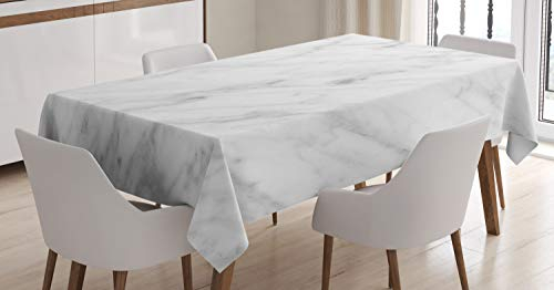 ABAKUHAUS Marmor Tischdecke, Carrara Organic Tile, Personalisierter Druck Klare Farben ohne Verblassen Waschbar für Außen Bereich, 140 x 170 cm, Weiß Grau