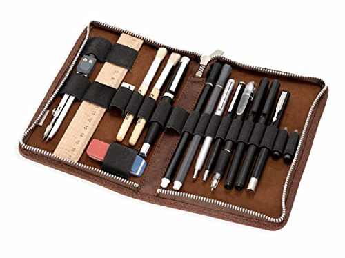 Exklusives Federmäppchen Stifte-Etui, Größe L, aus Büffel-Leder, Cognac-Braun, Jahn-Tasche 014