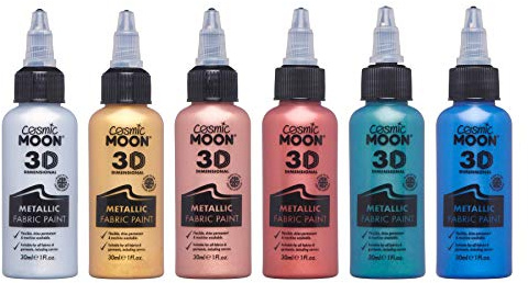 Cosmic Moon - Metallic 3D Fabric Paint - 30ml - Textile paint for clothes, t-shirts, bags, shoes & canvas (Set of 6)