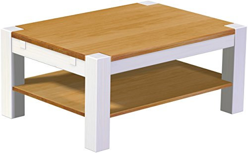 B.R.A.S.I.L.-Möbel Brasilmöbel Couchtisch Rio Kanto 100x73 cm Honig Weiß mit Ablage Wohnzimmertisch Holz Tisch Pinie Massivholz Stubentisch Beistelltisch Echtholz Größe und Farbe wählbar